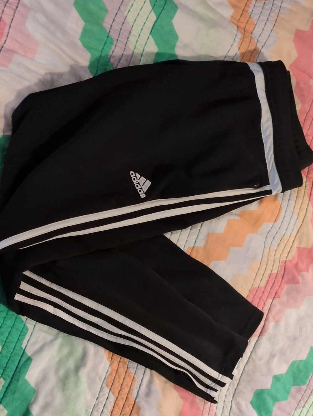 Adidas Women's Black Track Pants with White Stripes